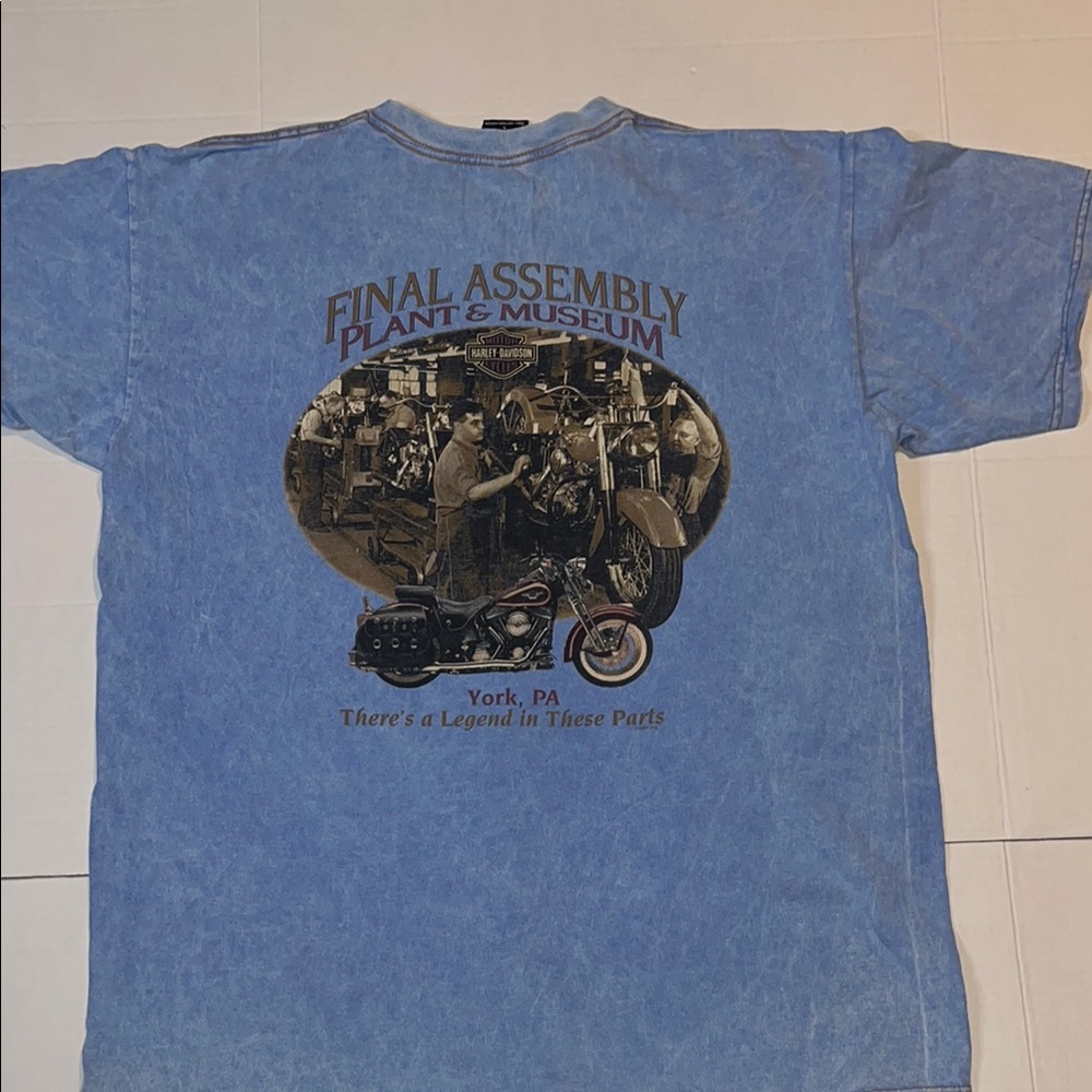 VTG-Harley Davidson-1996 final assembly plant& museum, blue washed, vintage tee.